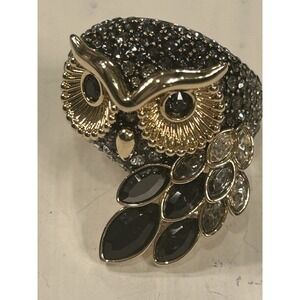 Swarovski Owl Ring Size Crystal  Retired Collectible Gold Black Statement 55 (7)